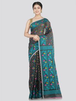 PinkLoom - Women's Soft Cotton Jamdani Saree Without Blouse Piece, Grey