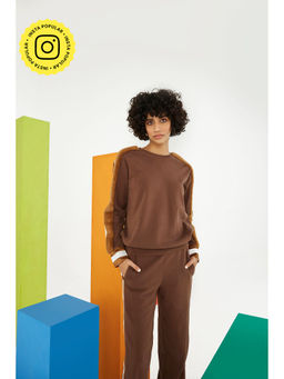 Muvazo - Women Chestnut Brew In Fur Jacket Sweatshirt