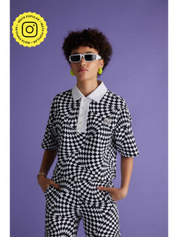Muvazo - Womens Vibe In Check Polo T-Shirt Black