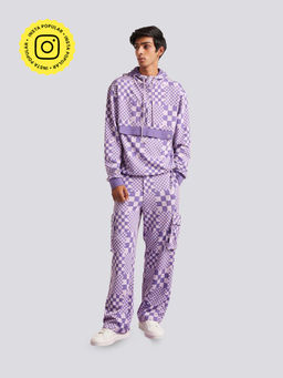 Muvazo - Purple Moda-Grid Nomad Hoodie and Pants Co-Ord (Set of 2)