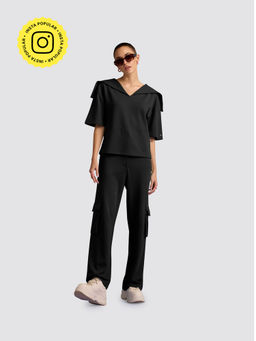 Muvazo - Black Eclectic Enchantment Top with Pants (Set of 2)