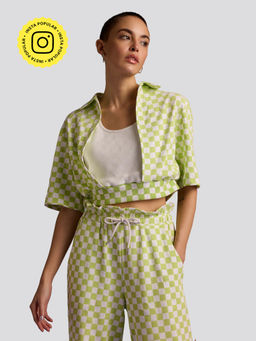 Muvazo - Green Checkmate Vibe Shirt Style Top