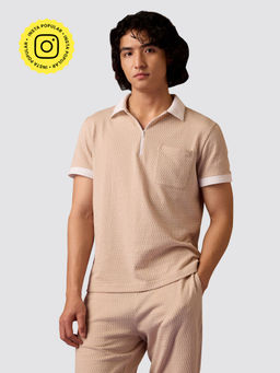 Muvazo - Sunlit Sienna Jacquard Zip Polo T-Shirt