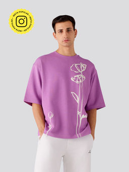 Muvazo - Botanic Floral Oversized Unisex T-Shirt Lavender