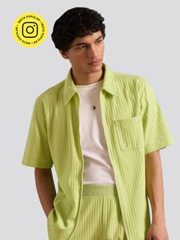 Muvazo - Emerald Breeze Zip-Up Shirt