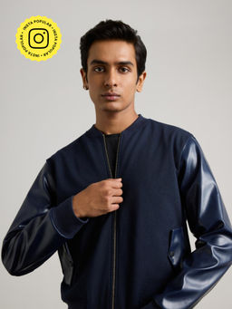 Muvazo - Men Navy Blue Solid Full Sleeves Jacket