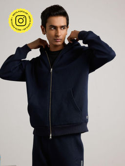 Muvazo - Men Navy Blue Solid Full Sleeves Jacket