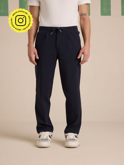 Muvazo - Aristocrat Weave Pleated Navy Blue Trackpant