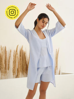 Muvazo - Moonlit Reverie Robe With Top And Shorts (Set of 3)