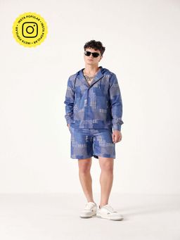Muvazo - Blue Offbeat Patch Linen Co-Ord