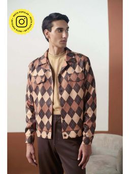 Muvazo - Brown Men Suede Notched Lapel Jacket