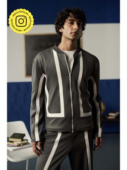 Muvazo - Grey Men Scuba Mandarin Neck Jacket
