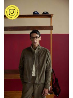 Muvazo - Beige Men Corduroy High Neck Jacket