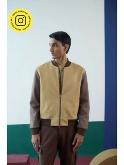 Muvazo - Brown Men Suede Mandarin Neck Jacket