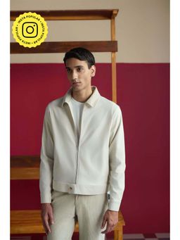 Muvazo - Off White Men Twill Collar Neck Jacket
