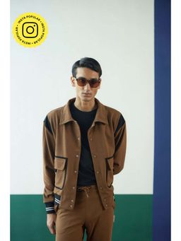 Muvazo - Brown Men Suede Collar Neck Jacket