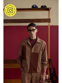 Muvazo - Brown Men Suede Collar Neck Jacket