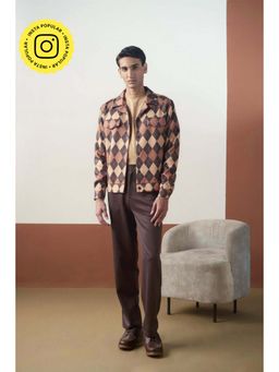 Muvazo - Men Brown Geometric Print Co-Ord Set