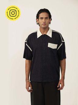 Muvazo - Midnight Black Mesh Contrast Shirt