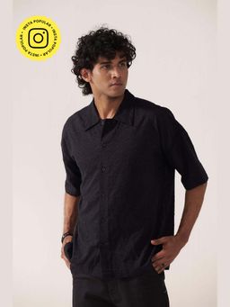 Muvazo - Black Obsidian Minimal Jacquard Shirt