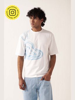 Muvazo - Men White Pure Cotton Graphic Crew Neck T-Shirt