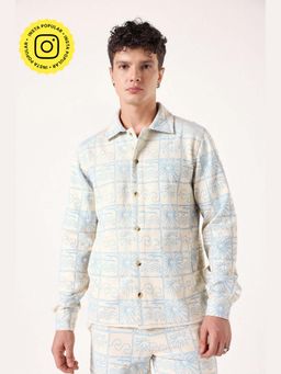 Muvazo - Beige Linen Printed Collar Neck Shirt