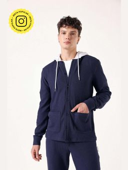 Muvazo - Navy Blue Pure Cotton Hoodie