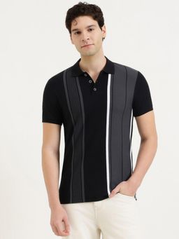 United Colors of Benetton - Men Stripes Polo T-Shirt - Black