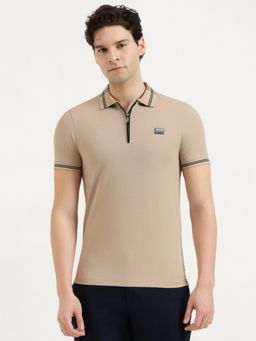 United Colors of Benetton - Men Solid/Plain Polo T-Shirt - Beige