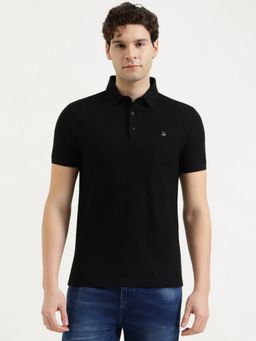 United Colors of Benetton - Men Self Design Polo T-Shirt - Black