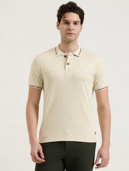 United Colors of Benetton - Men Printed Polo T-Shirt - Cream