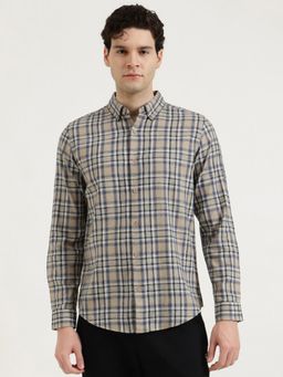 United Colors of Benetton - Regular Fit Button Down Checkered Shirt - Beige