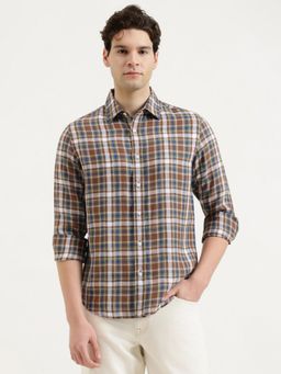 United Colors of Benetton - Regular Fit Spread Collar Checkered Shirt - Brown