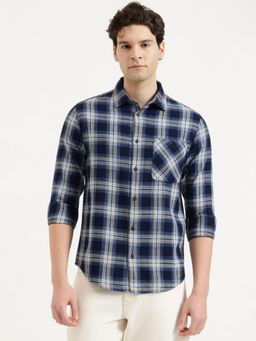 United Colors of Benetton - Regular Fit Spread Collar Checkered Shirt - Blue