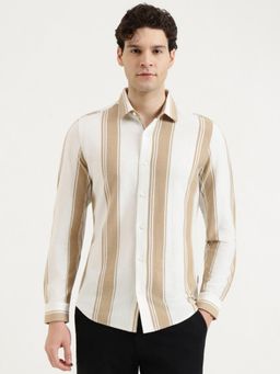 United Colors of Benetton - Slim Fit Spread Collar Striped Shirt - Brown