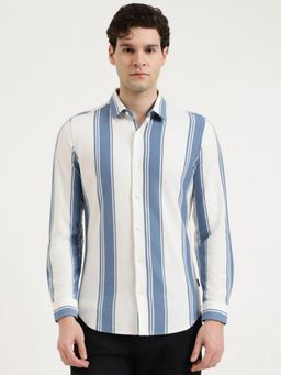 United Colors of Benetton - Slim Fit Spread Collar Striped Shirt - Blue