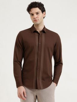 United Colors of Benetton - Slim Fit Spread Collar Solid Shirt - Brown