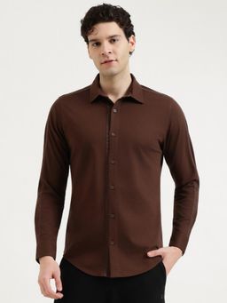 United Colors of Benetton - Slim Fit Spread Collar Solid Shirt - Brown