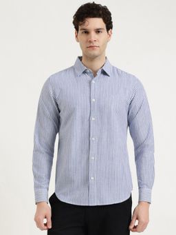 United Colors of Benetton - Regular Fit Spread Collar Striped Shirt - Blue