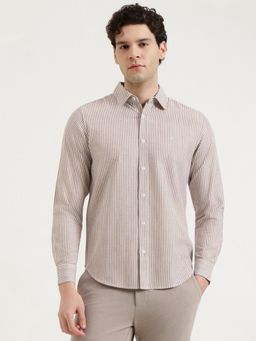 United Colors of Benetton - Regular Fit Spread Collar Striped Shirt - Brown
