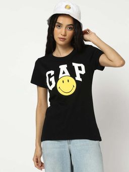 GAP - Women Black Graphic Relaxed T-Shirt