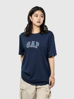 GAP - Women Navy Blue Embroidered Regular Crew Casual T-Shirt