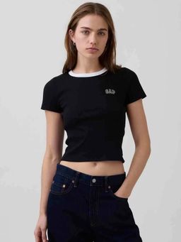 GAP - Women Black Slim Fit Ringer Crop T-Shirt