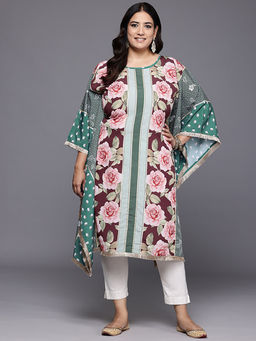 A plus by Ahalyaa - Floral Printed Flared Sleeves Gotta Patti Crepe Kaftan Kurta