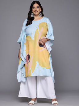A plus by Ahalyaa - Printed Blue Kaftan Kurta with Palazzos (Set of 2)