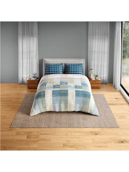 SPACES - Multi-Color Fiora Cotton 144 TC Percale Geometric Bedsheet with 2 Pillow Covers