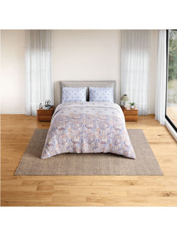 SPACES - Beige Fiora Cotton 144 TC Percale Ornate Bedsheet with 2 Pillow Covers