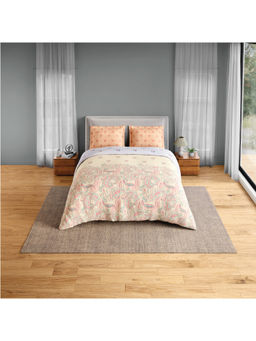 SPACES - Orange Fiora Cotton 144 TC Percale Ornate Bedsheet with 2 Pillow Covers