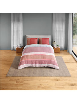 SPACES - Red Fiora Cotton 144 TC Percale Geometric Bedsheet with 2 Pillow Covers