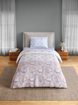 SPACES - Beige Fiora Cotton 144 TC Percale Ornate Bedsheet with 1 Pillow Cover (Single)